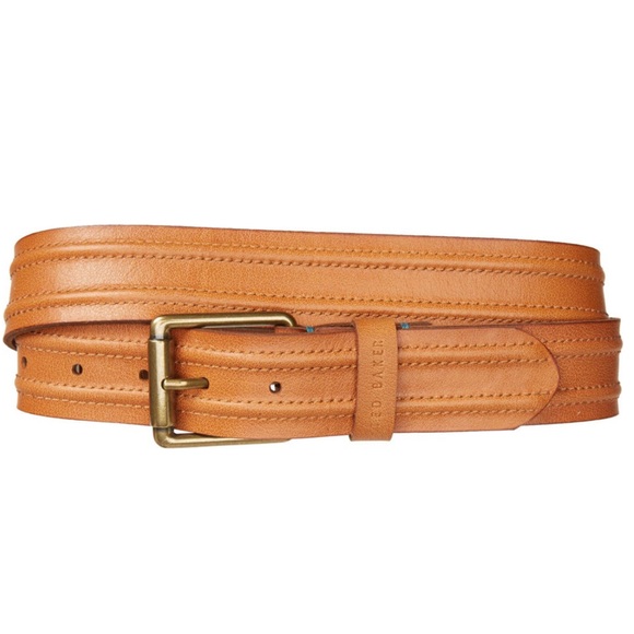 Ted Baker London 'Sumtime' Pipe Stitched Leather Belt- Tan Color- Sizes 32 & 34